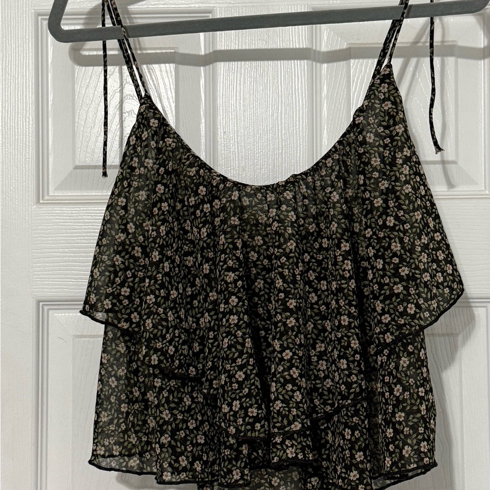 Black and White Ruffled Spaghetti Strap Camisole